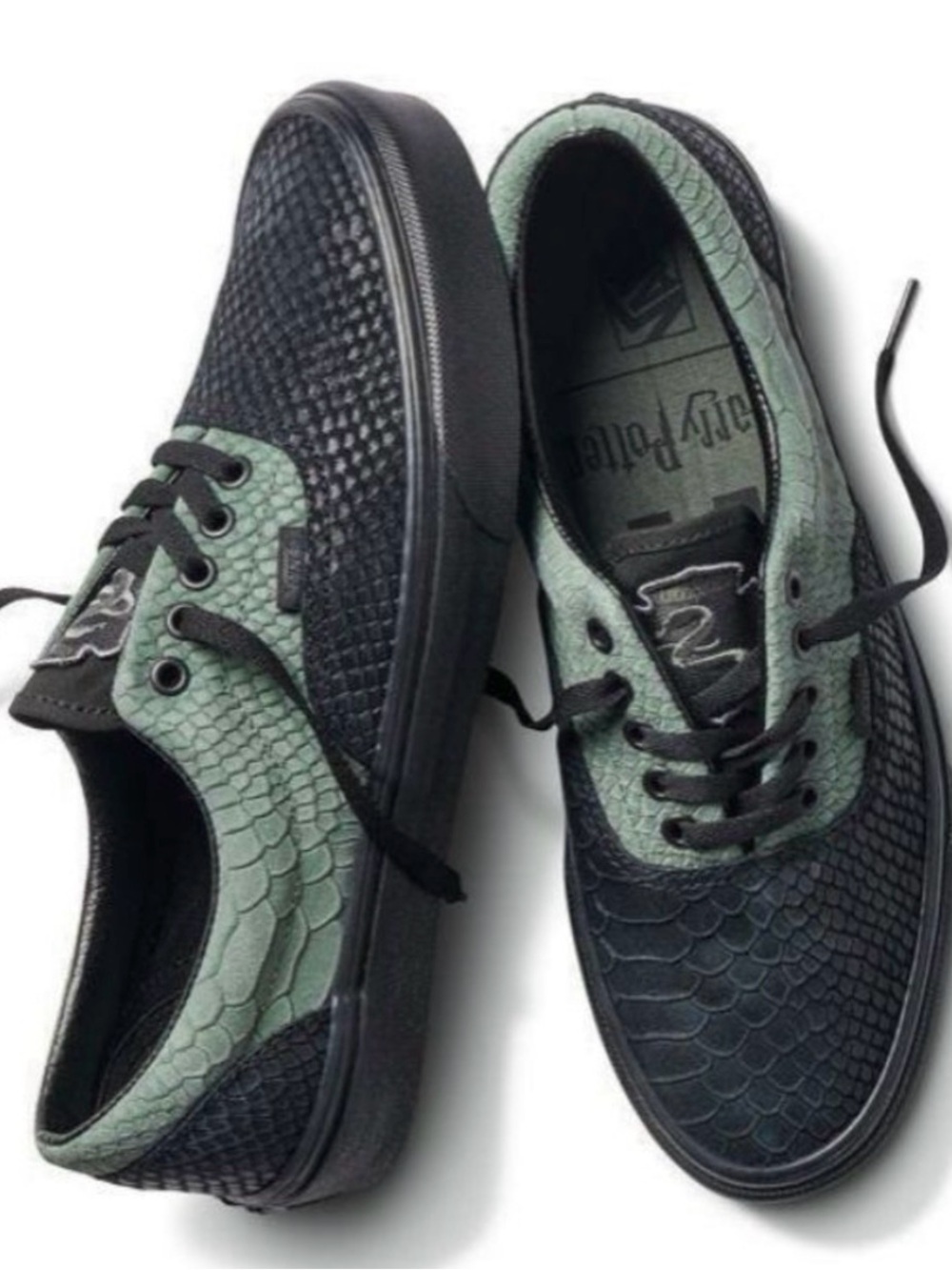 Vans Two-Tone Black and Sage Green Textured Low-Top Sneakers